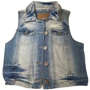 Wallflower Blue Denim Jean Vest Womens Small 2 Shades Of Blue Button Up Pockets
